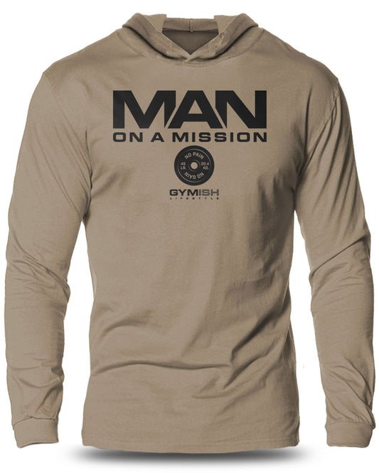 072- Man On A Mission Lightweight Long Sleeve Hooded T-shirt for Men - Gymish - - #Gym Shirts# - - #Workout T-Shirts#