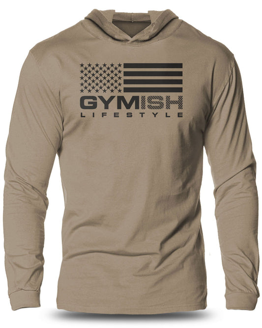 074- FLAG Lightweight Long Sleeve Hooded T-shirt for Men - Gymish - - #Gym Shirts# - - #Workout T-Shirts#
