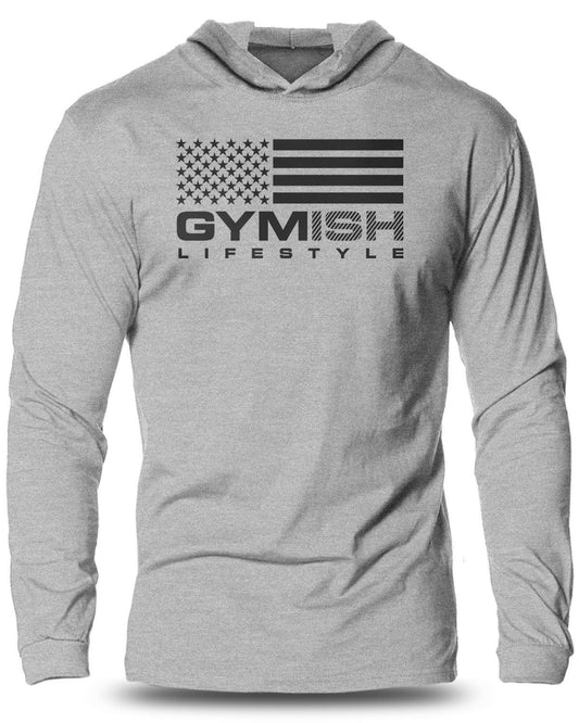 074- FLAG Lightweight Long Sleeve Hooded T-shirt for Men - Gymish - - #Gym Shirts# - - #Workout T-Shirts#