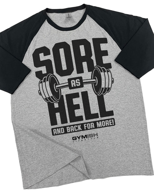 08- RAGLAN Sore As Hell Workout Gym T-Shirt for Men - Gymish - - #Gym Shirts# - - #Workout T-Shirts#