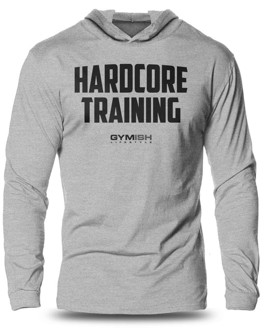 080- HARDCORE TRAINING Lightweight Long Sleeve Hooded T-shirt for Men - Gymish - - #Gym Shirts# - - #Workout T-Shirts#