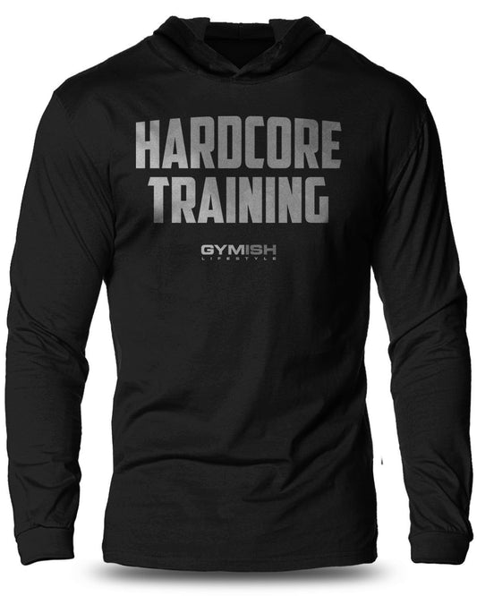 080- HARDCORE TRAINING Lightweight Long Sleeve Hooded T-shirt for Men - Gymish - - #Gym Shirts# - - #Workout T-Shirts#
