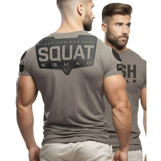 094. Squat Squad Rubber Back Design Gym Workout T-Shirt for Men