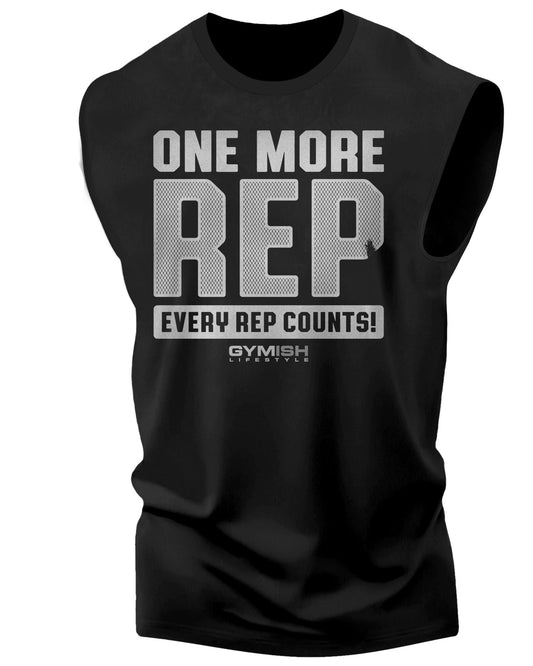 102. One More Rep Funny Workout Muscle Tank Top for Men Silver On Black T-Shirt GYMISH LIFESTYLE