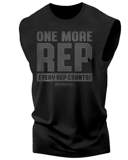 102. One More Rep Funny Workout Muscle Tank Top for Men Black On Black T-Shirt GYMISH LIFESTYLE