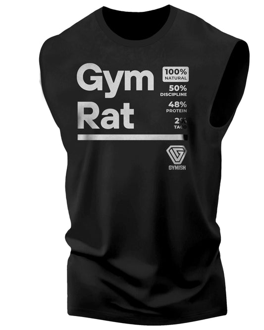 105. Gym Rat Workout Muscle Tank Top for Men Silver On Black T-Shirt GYMISH LIFESTYLE