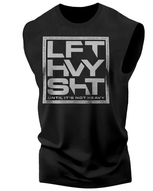 119. Heavy Lift SHT Workout Funny Muscle Tank Top for Men Silver On Black T-Shirt GYMISH LIFESTYLE