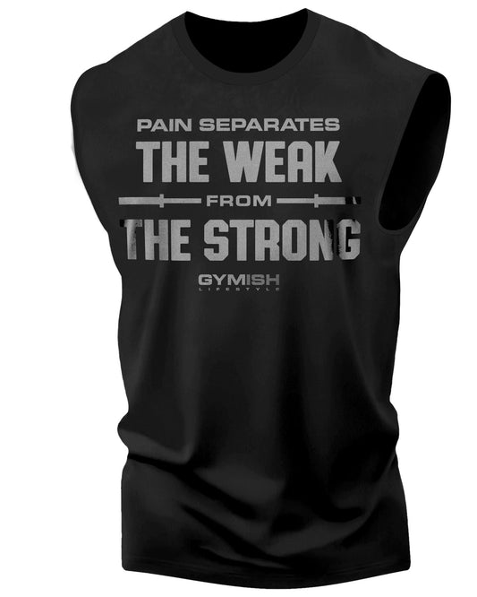121. Weak From Strong Workout Funny Muscle Tank Top for Men Silver On Black T-Shirt GYMISH LIFESTYLE