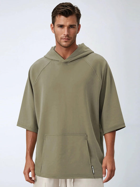 Gymish Lifestyle Oversized Short-Sleeve Hoodie Casual Streetwear Pullover for Men & Women