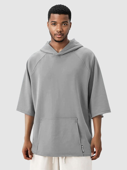 Gymish Lifestyle Oversized Short-Sleeve Hoodie Casual Streetwear Pullover for Men & Women