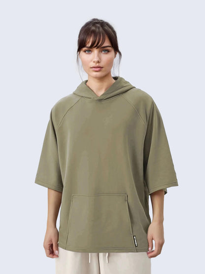 Gymish Lifestyle Oversized Short-Sleeve Hoodie Casual Streetwear Pullover for Men & Women