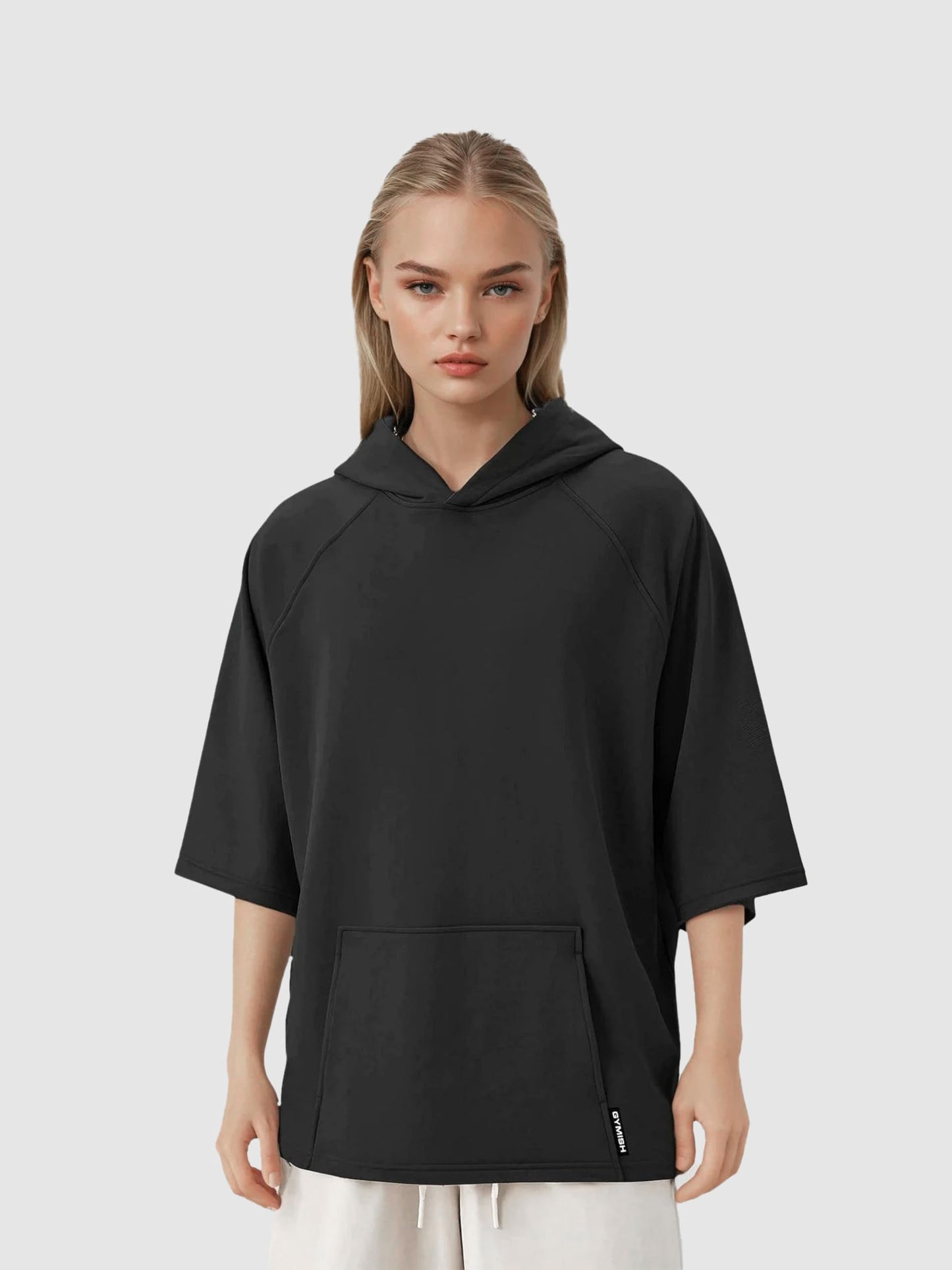 Gymish Lifestyle Oversized Short-Sleeve Hoodie Casual Streetwear Pullover for Men & Women