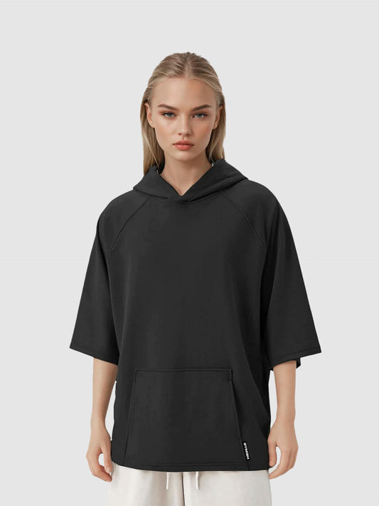 Gymish Lifestyle Oversized Short-Sleeve Hoodie Casual Streetwear Pullover for Men & Women