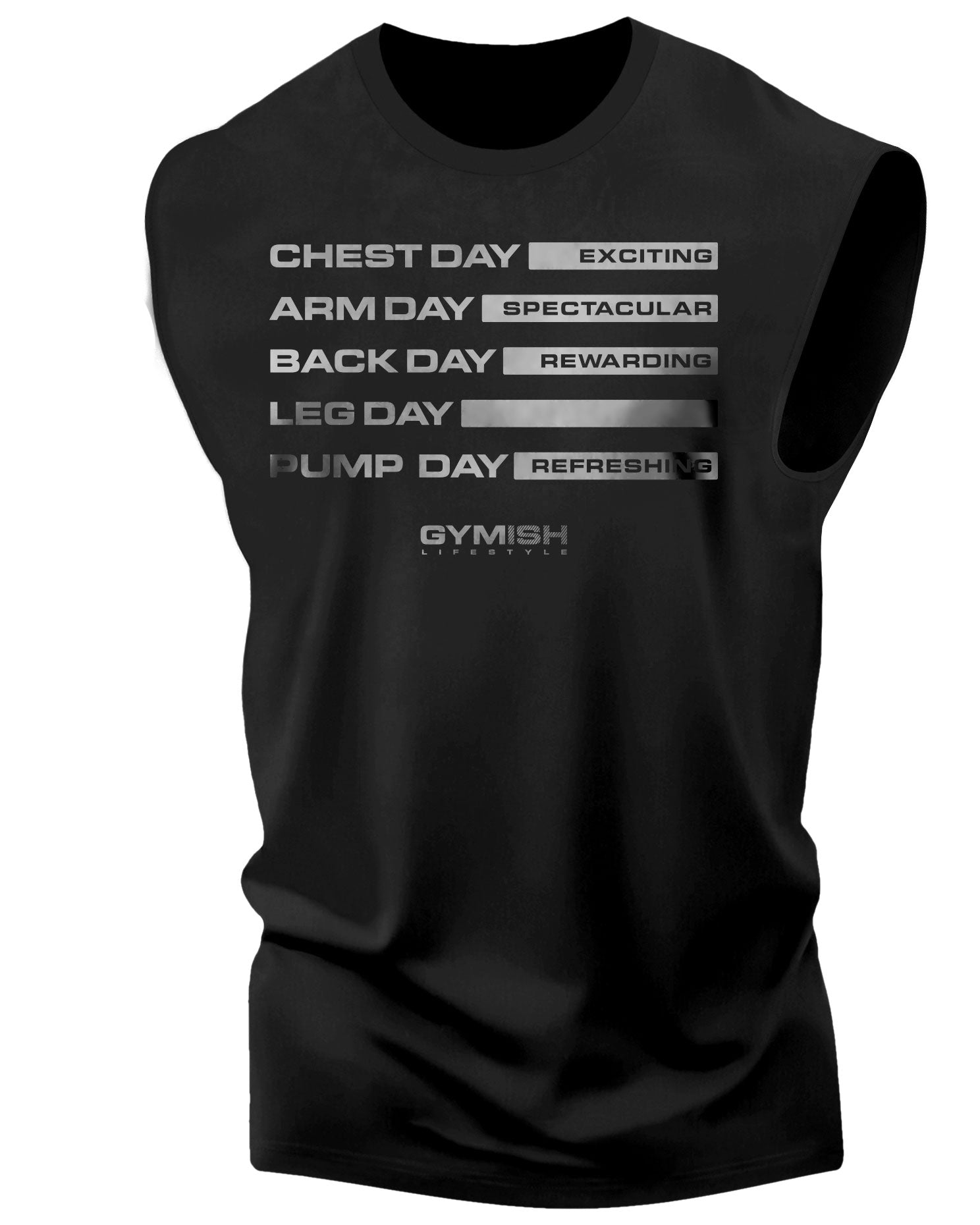 054. Gym Days Leg Day Workout Muscle Tank Top for Men Silver On Black T-Shirt GYMISH LIFESTYLE