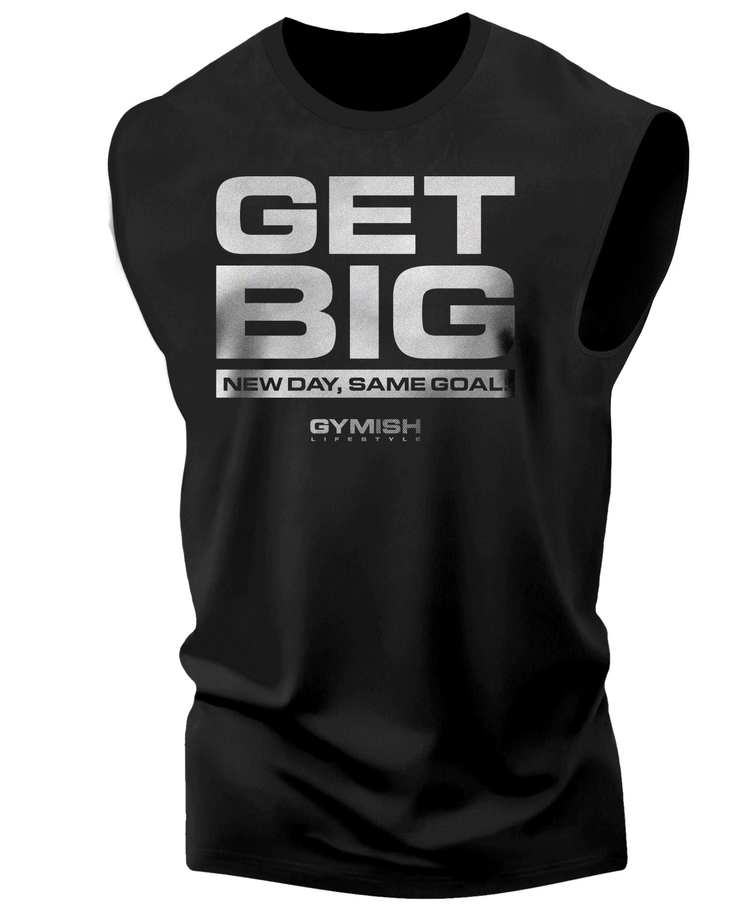 063. Get Big Workout Muscle Tank Top for Men Silver On Black T-Shirt GYMISH LIFESTYLE