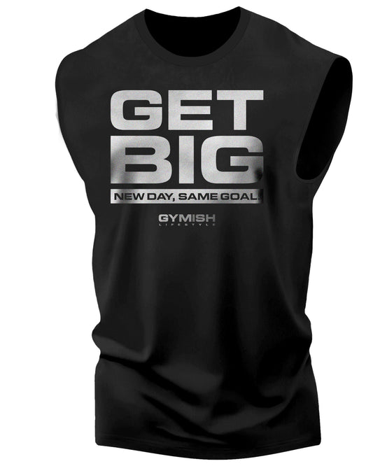 063. Get Big Workout Muscle Tank Top for Men Silver On Black T-Shirt GYMISH LIFESTYLE