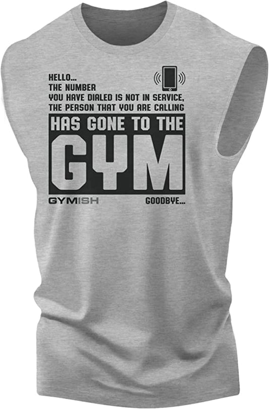 059. Hello... Goodbye Funny Workout Muscle Tank Top for Men Heather Grey T-Shirt GYMISH LIFESTYLE