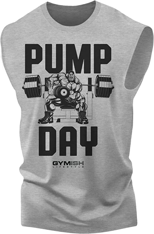 024. Pump Day Funny Workout Muscle Tank Top for Men Heather Grey T-Shirt GYMISH LIFESTYLE