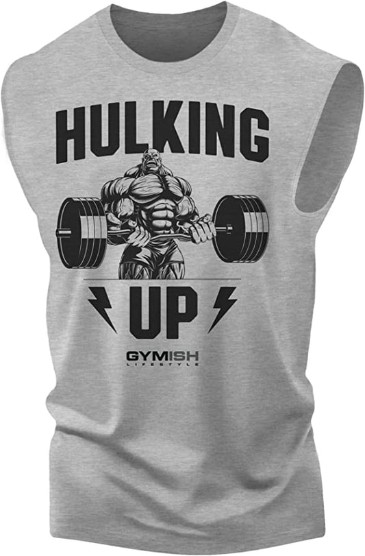 037. Hulking Up Funny Workout Muscle Tank Top for Men Heather Grey T-Shirt GYMISH LIFESTYLE