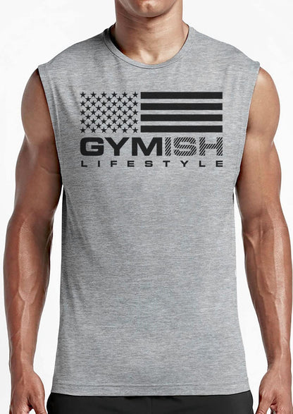 074. American Flag Gymish Workout Muscle Tank Top for Men