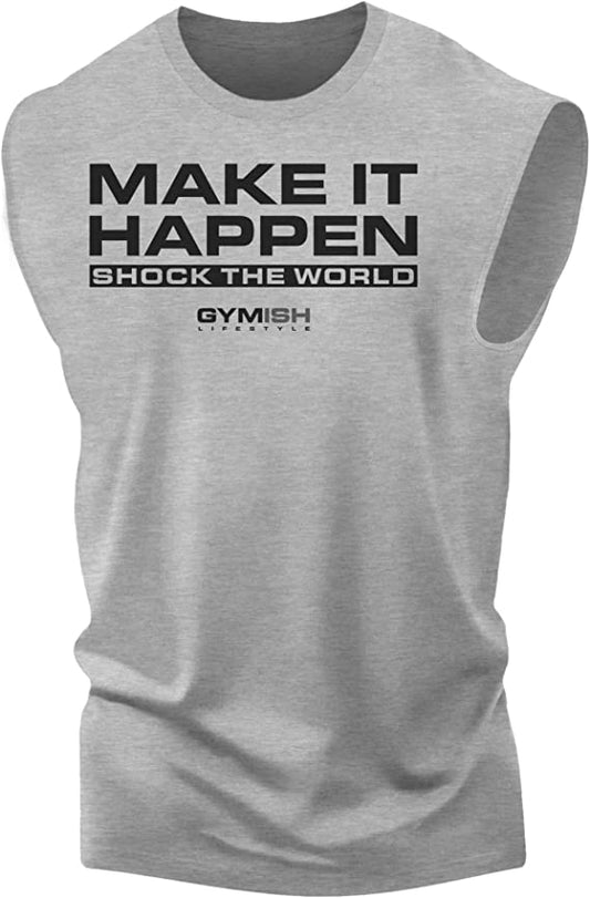 061. Shock The World Funny Workout Muscle Tank Top for Men Heather Grey T-Shirt GYMISH LIFESTYLE