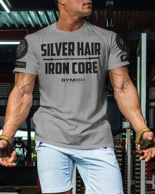 083. Gymish Lifestyle Silver Hair Iron Core Workout Shirts for Men