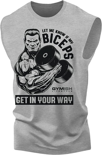 036. Biceps In Your Way Funny Workout Muscle Tank Top for Men Heather Grey T-Shirt GYMISH LIFESTYLE