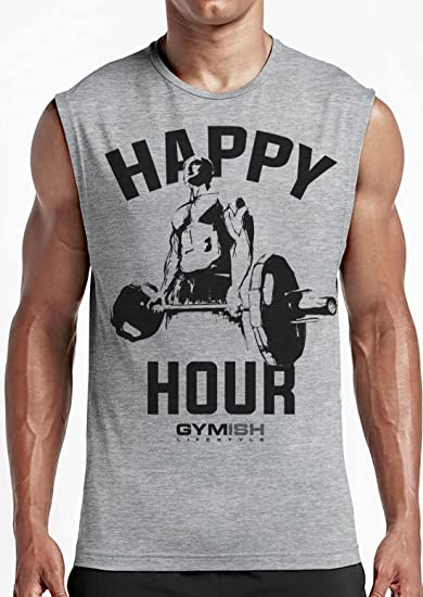 002. Happy Hour Workout Muscle Tank Top for Men T-Shirt GYMISH LIFESTYLE