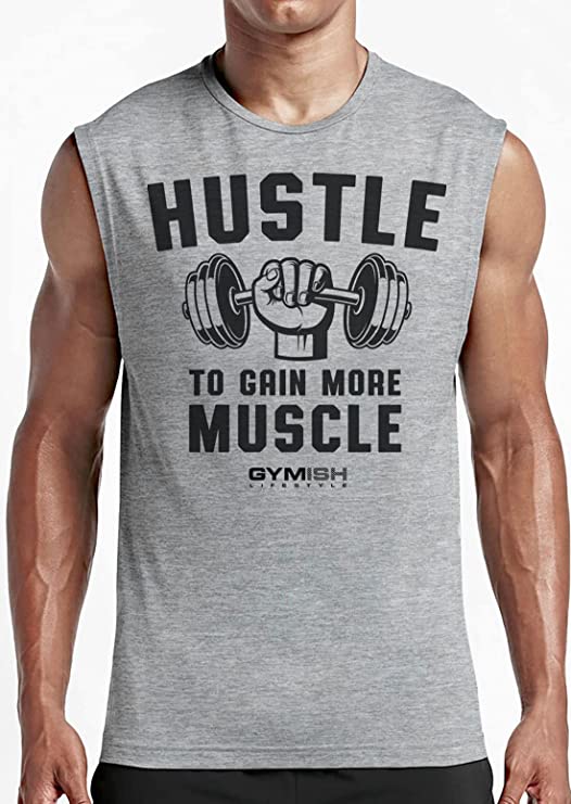 011. Hustle to Gain More Muscle Funny Workout Tank Top for Men