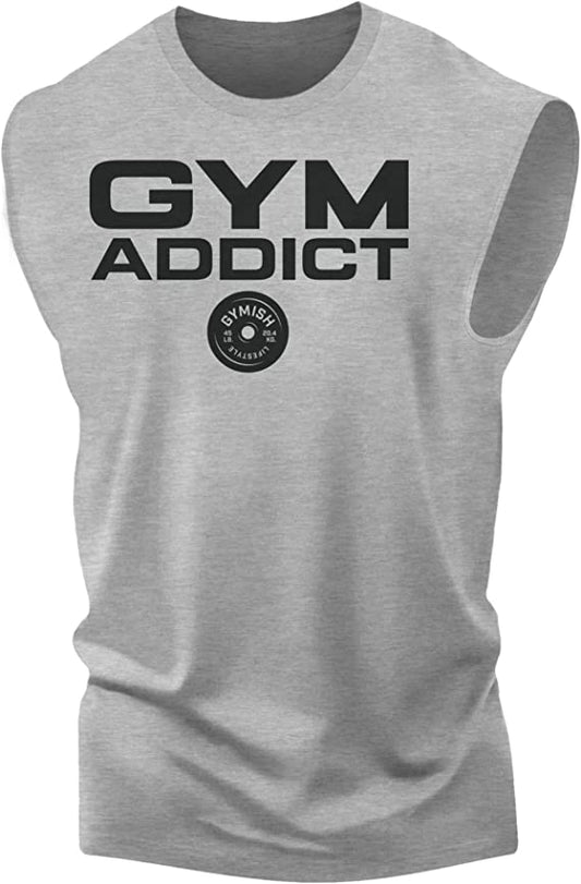 040. Gym Addict Funny Workout Muscle Tank Top for Men Heather Grey T-Shirt GYMISH LIFESTYLE