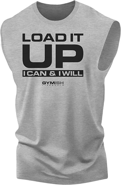 066. Load It Up Funny Workout Muscle Tank Top for Men Heather Grey T-Shirt GYMISH LIFESTYLE