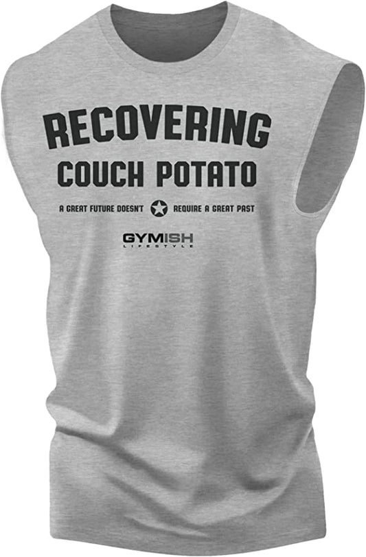 030. Recovering Couch Potato Funny Workout Muscle Tank Top for Men Heather Grey T-Shirt GYMISH LIFESTYLE