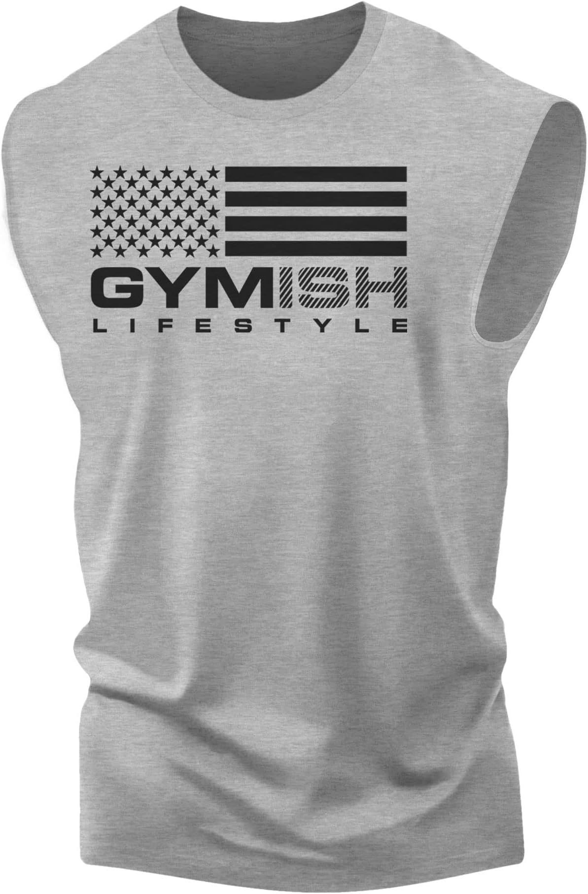 074. American Flag Gymish Workout Muscle Tank Top for Men Heather Grey T-Shirt GYMISH LIFESTYLE