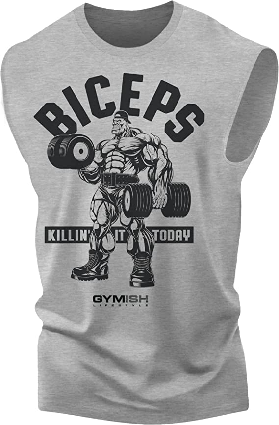 032. Biceps Killin' It Today Workout Muscle Tank Top for Men Heather Grey T-Shirt GYMISH LIFESTYLE