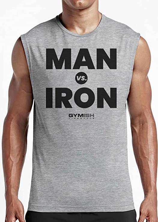 042. Man Vs. Iron Funny Workout Muscle Tank Top for Men T-Shirt GYMISH LIFESTYLE