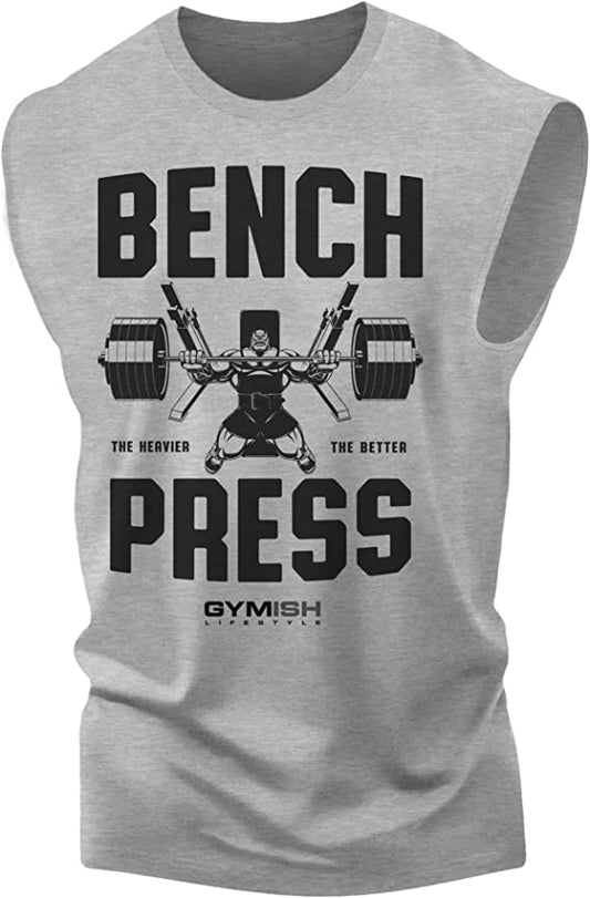 025. Bench Press Workout Muscle Tank Top for Men Heather Grey T-Shirt GYMISH LIFESTYLE