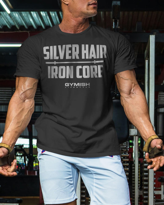 083. Silver Hair Iron Core Funny Workout Gym T-Shirts for Men T-Shirt GYMISH LIFESTYLE