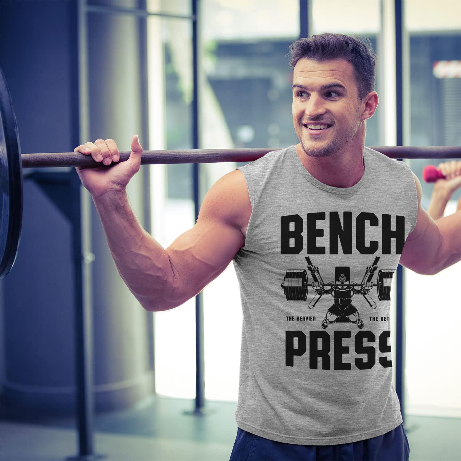 025. Bench Press Workout Muscle Tank Top for Men SM Heather Grey