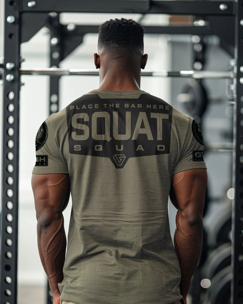 094. Squat Squad Rubber Back Design Gym Workout T-Shirt for Men