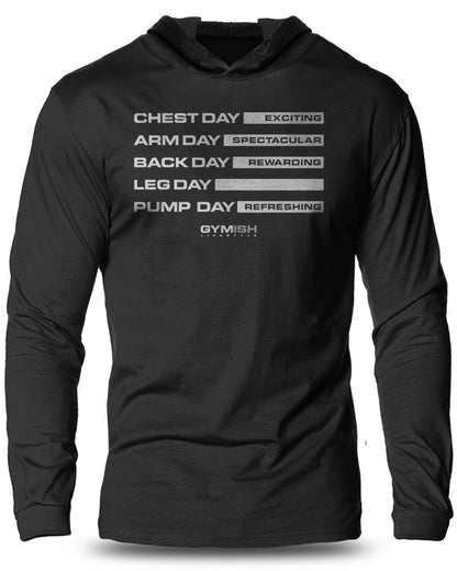 054- Gym Days Lightweight Long Sleeve Hooded T-shirt for Men