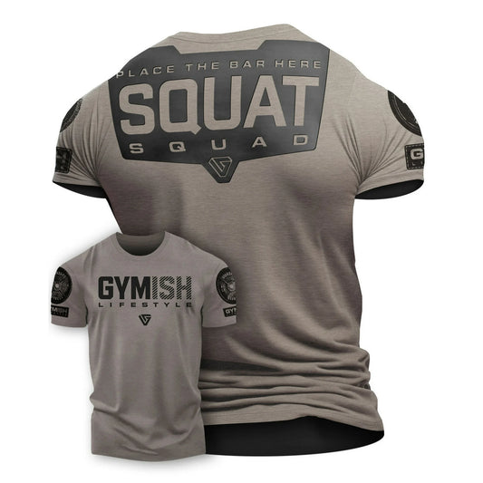 094. Squat Squad Rubber Back Design Gym Workout T-Shirt for Men