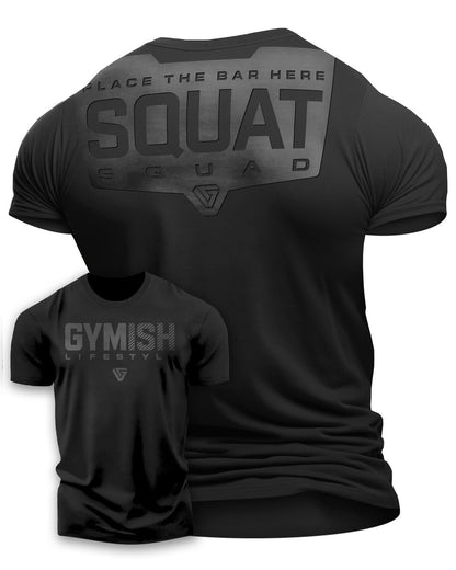 094. Squat Squad Rubber Back Design Gym Workout T-Shirt for Men