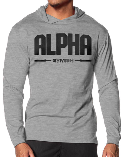 133. Alpha Lightweight Long Sleeve Hooded T-shirt for Men Sport Grey Hoodie T-Shirt GYMISH LIFESTYLE