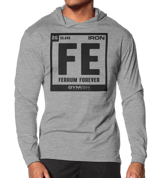 127. Ferrum Forever Lightweight Long Sleeve Hooded T-shirt for Men Sport Grey Hoodie T-Shirt GYMISH LIFESTYLE
