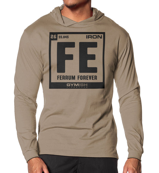 127. Ferrum Forever Lightweight Long Sleeve Hooded T-shirt for Men Khaki Hoodie T-Shirt GYMISH LIFESTYLE