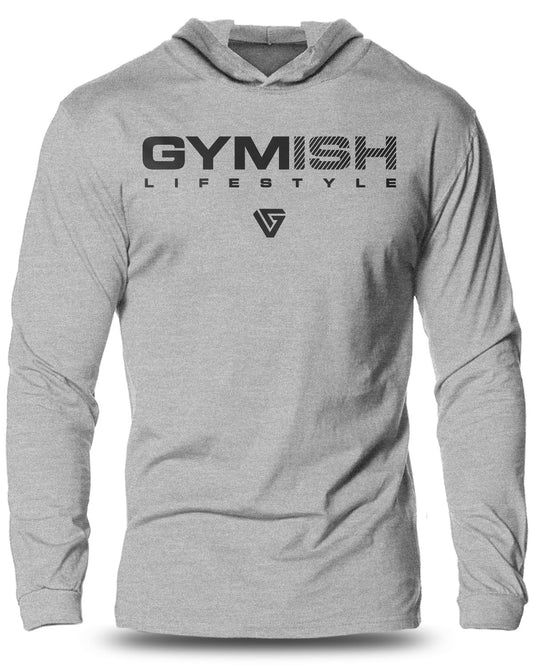 047. Gymish Lifestyle Lightweight Long Sleeve Hooded T-shirt for Men Sport Grey Hoodie T-Shirt GYMISH LIFESTYLE