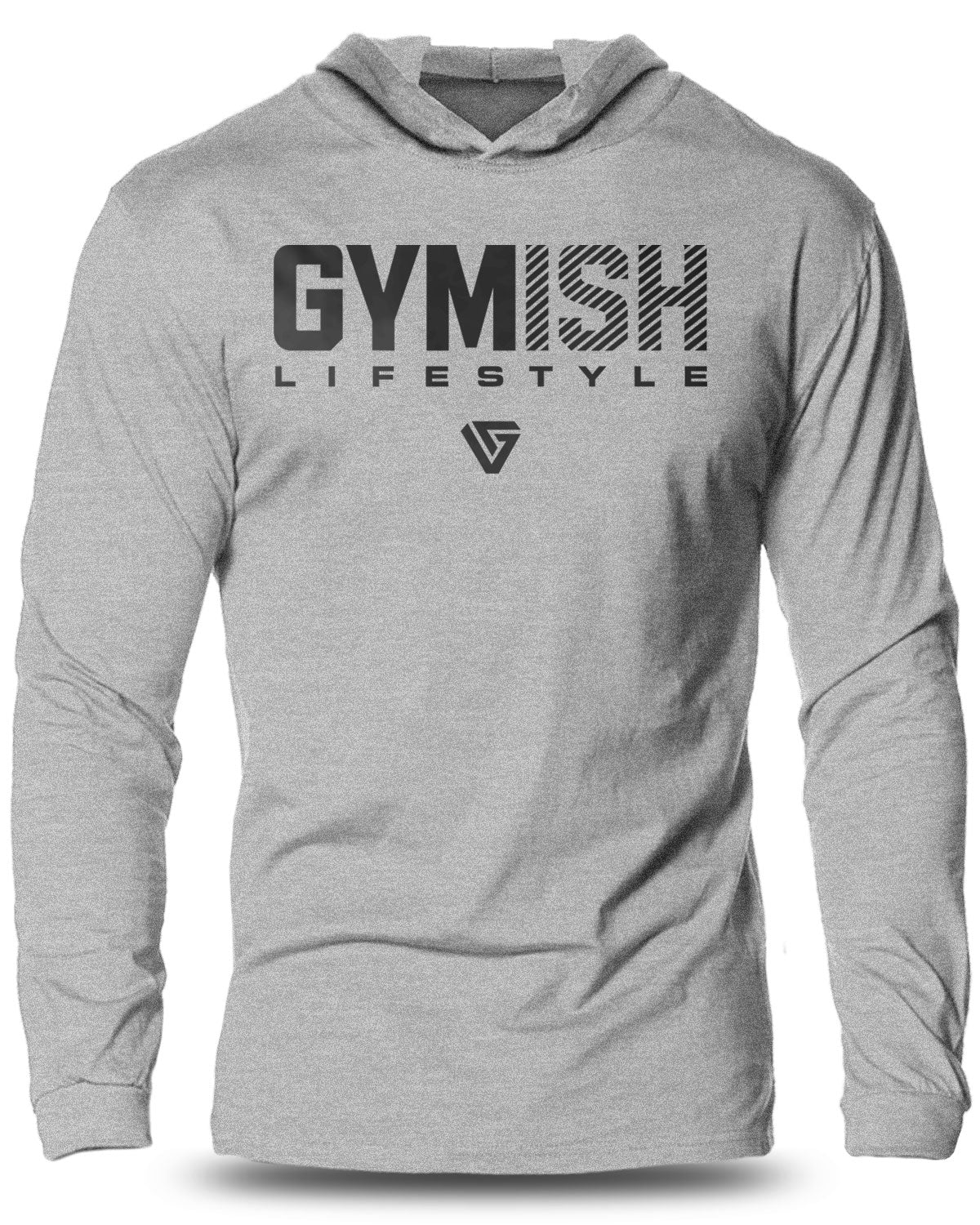 047. Gymish Lifestyle New Large Lightweight Long Sleeve Hooded T-shirt for Men Sport Grey Hoodie T-Shirt GYMISH LIFESTYLE