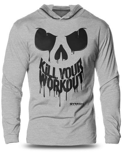 078- Kill Your Workout Lightweight Long Sleeve Hooded T-shirt for Men