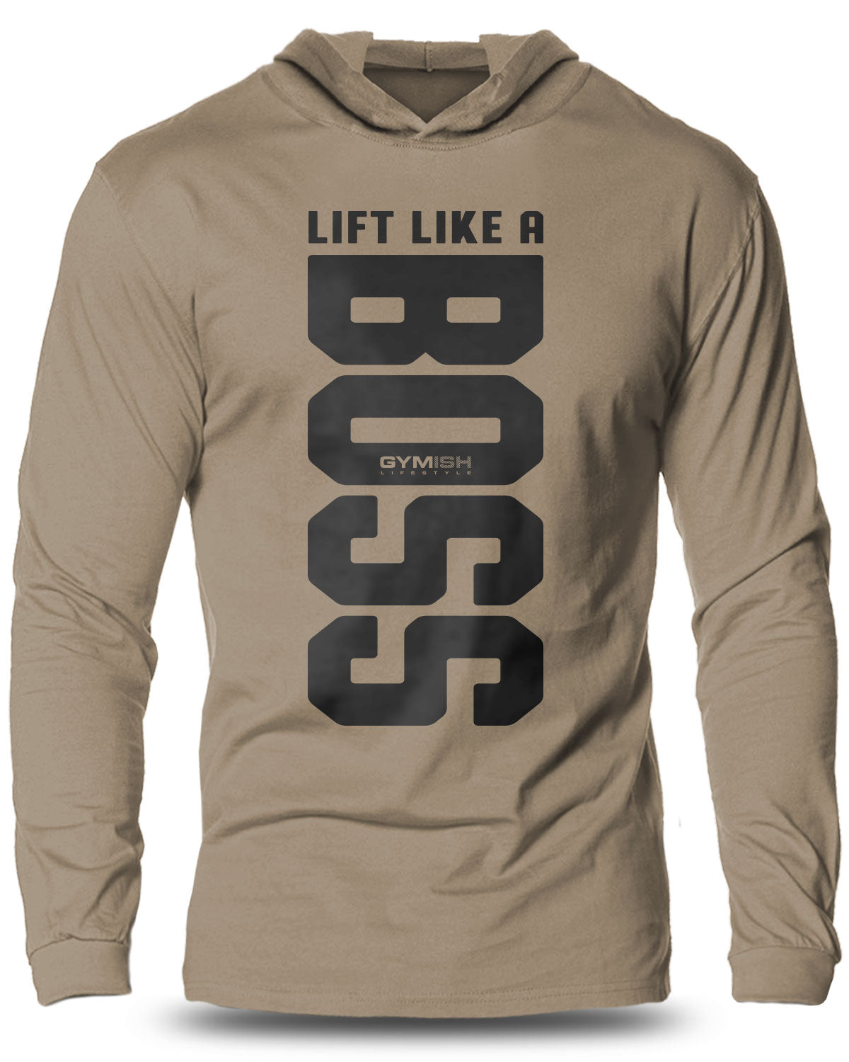 012-Lift Like A BOSS Lightweight Long Sleeve Hooded T-shirt for Men