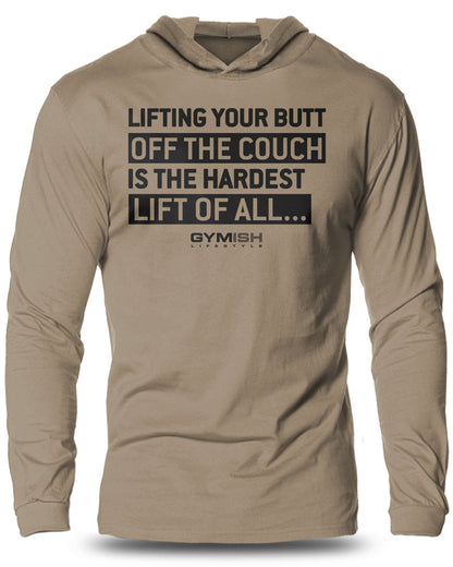 081- Hardest Lift Lightweight Long Sleeve Hooded T-shirt for Men
